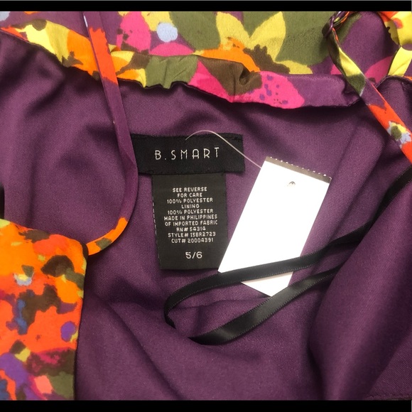 💐B.Smart 🌸Jr Dress 🌼SZ 5/6 Purple W/Orange Pink Yellow Flowers & Orange Belt - Picture 6 of 6